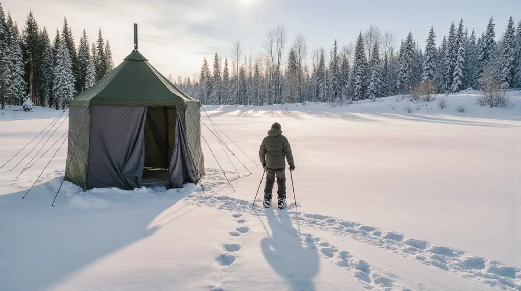Telttasauna järvenjäällä | tent sauna on a frozen lake - Rokua Outdoors